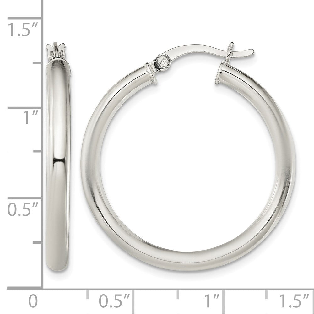 Sterling Silver Polished 3.5mm Round Hoop Earrings
