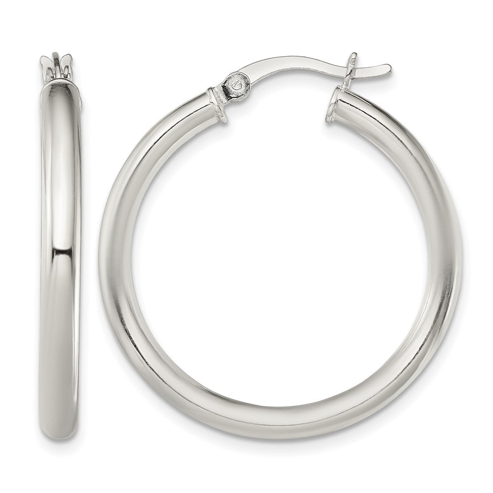 Sterling Silver Polished 3.5mm Round Hoop Earrings