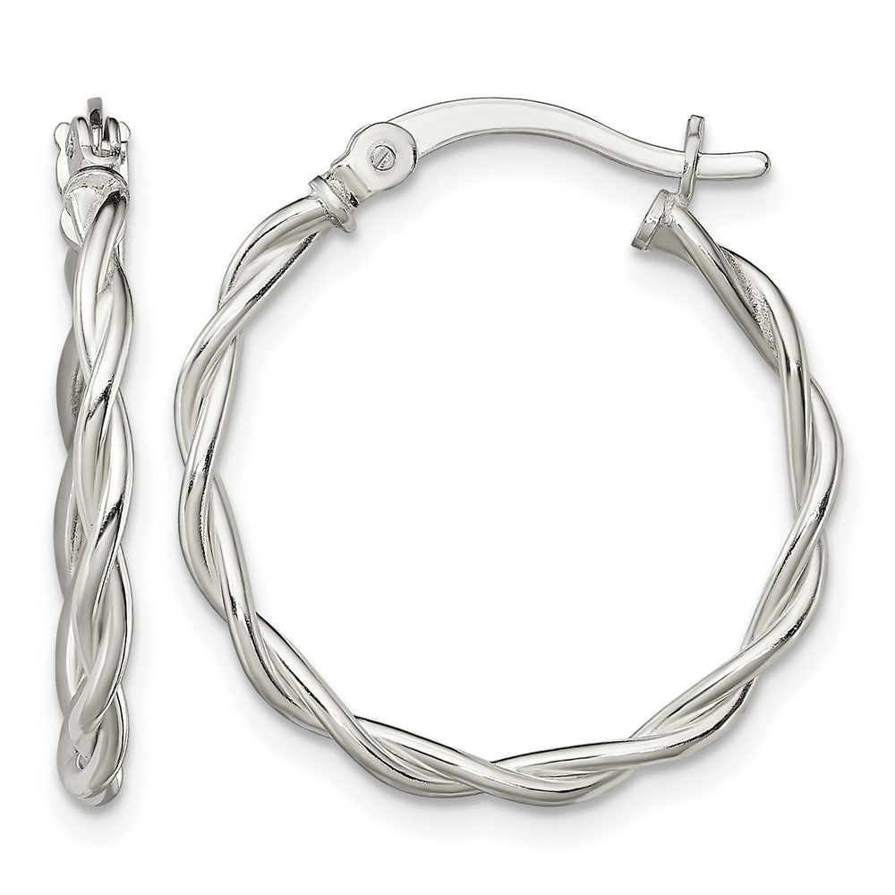 Sterling Silver Polished Braided 22mm Hoop Earrings