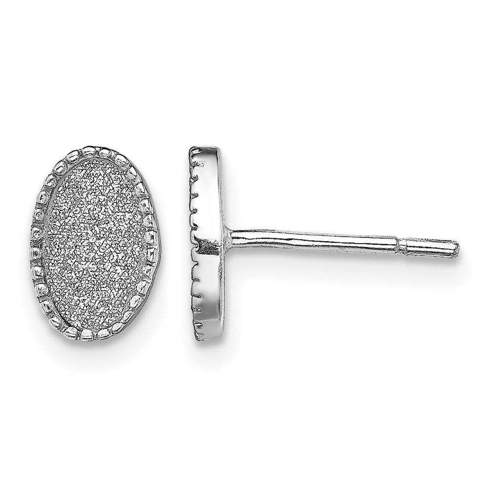 Sterling Silver Rhodium-plated Enamel Glitter Fabric Oval Post Earrings