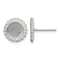 Sterling Silver Polished & Beaded Enamel Glitter Fabric Round Post Earrings