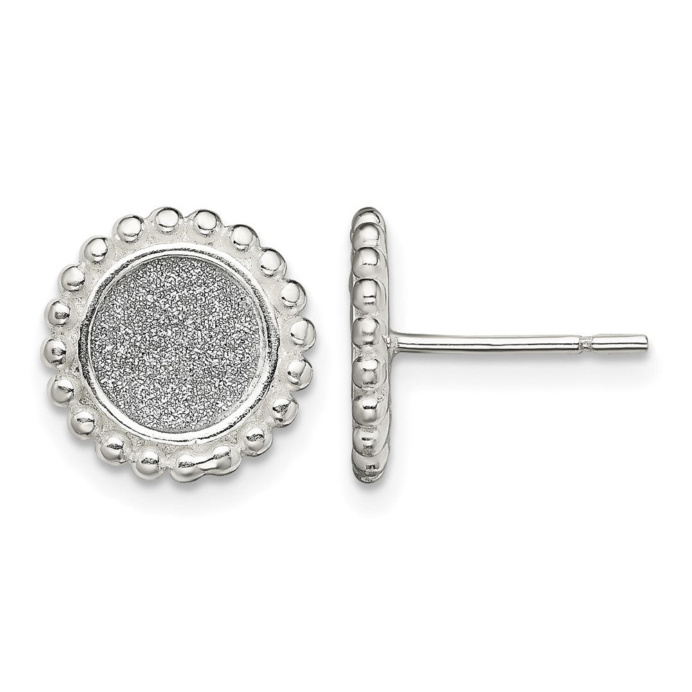 Sterling Silver Polished & Beaded Enamel Glitter Fabric Round Post Earrings