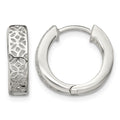 Sterling Silver Polished Cut-out Design Hinged Hoop Earrings