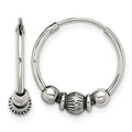 Sterling Silver Antiqued Beaded Endless Hoop Earrings