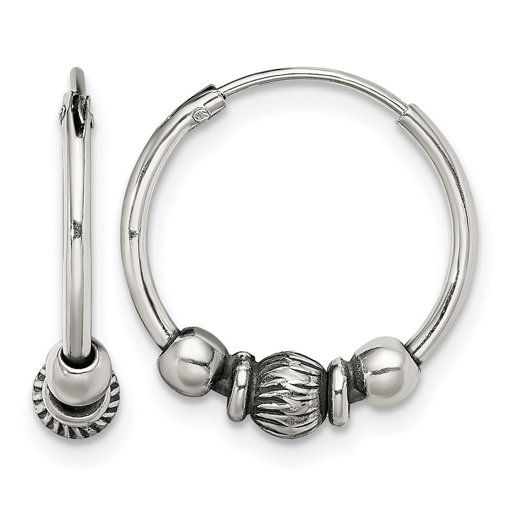 Sterling Silver Antiqued Beaded Endless Hoop Earrings