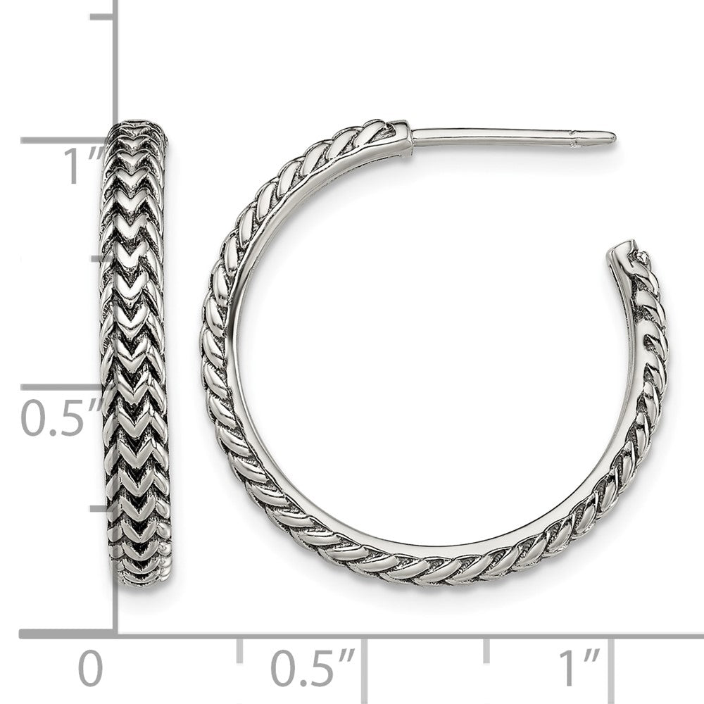 Sterling Silver Antiqued Large Zig Zag Hoop Post Earrings
