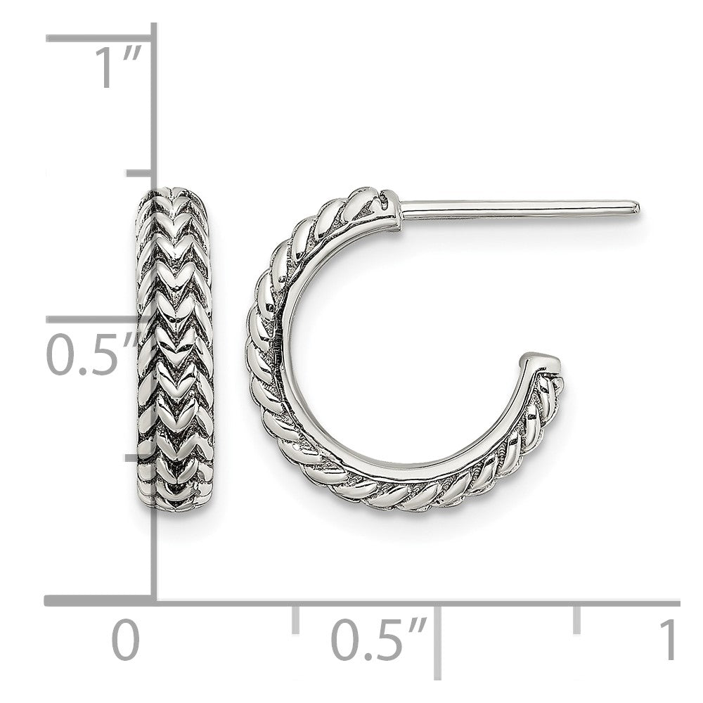Sterling Silver Antiqued Small ZigZag Hoop Post Earrings