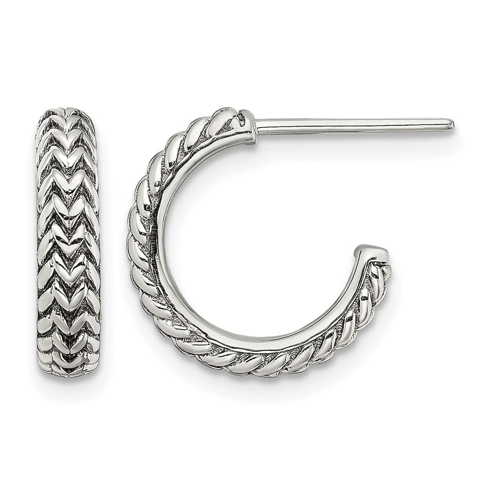 Sterling Silver Antiqued Small ZigZag Hoop Post Earrings