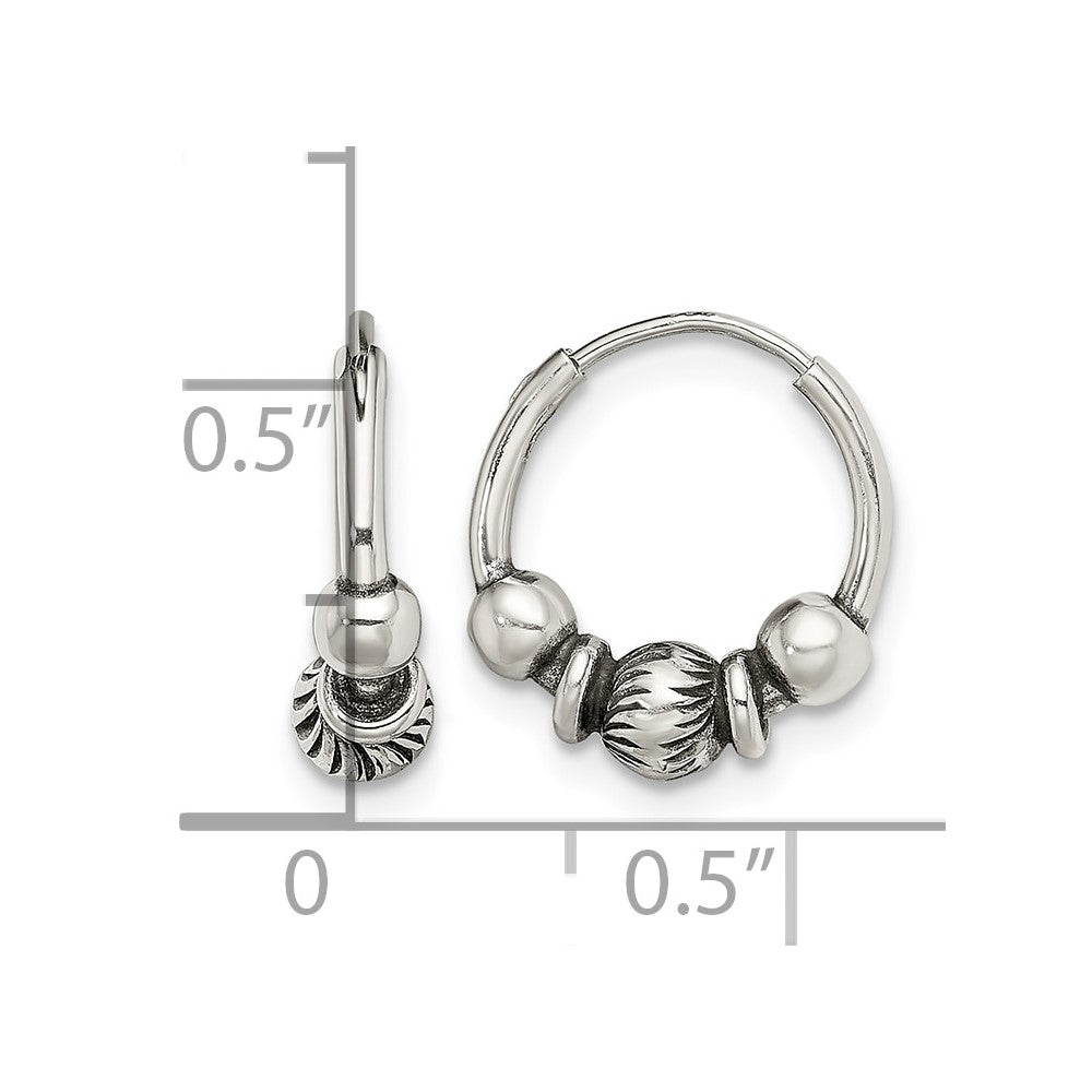 Sterling Silver Antiqued Beaded Endless Hoop Earrings
