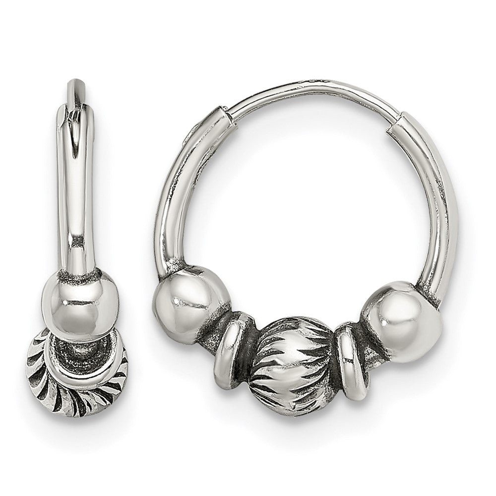 Sterling Silver Antiqued Beaded Endless Hoop Earrings