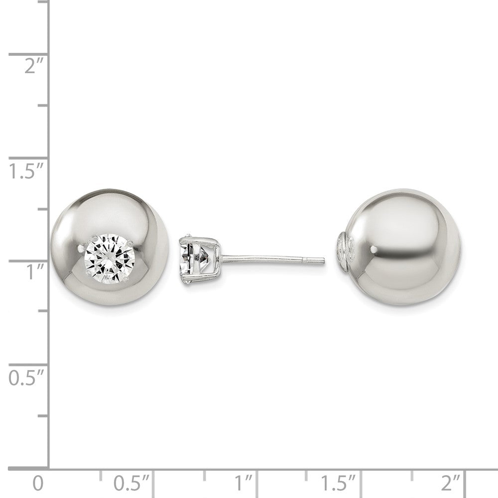 Sterling Silver Polished w/6mm CZ Front Back Post Earrings