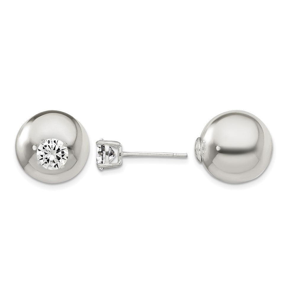 Sterling Silver Polished w/6mm CZ Front Back Post Earrings