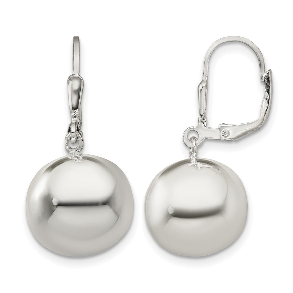 Sterling Silver 14mm Ball Dangle Leverback Earrings