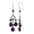 Sterling Silver Antiqued Floral Filigree Amethyst/FWC Pearl Dangle Earrings