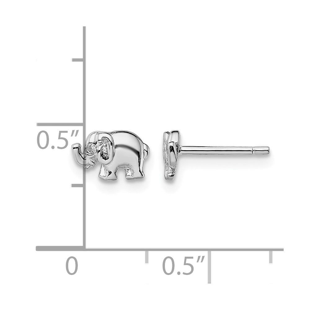 Sterling Silver Rhodium-plated CZ Elephant Post Earrings