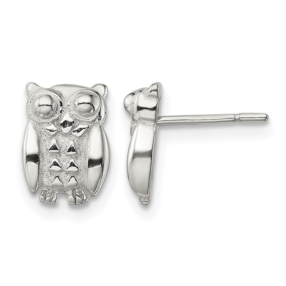 Sterling Silver Polished Owl Post Earrings