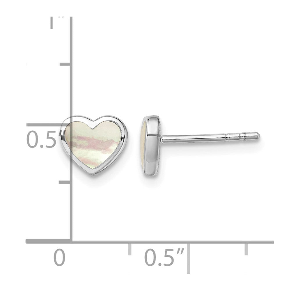 Sterling Silver Rhodium-plated Mother of Pearl Heart Post Earrings
