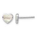 Sterling Silver Rhodium-plated Mother of Pearl Heart Post Earrings