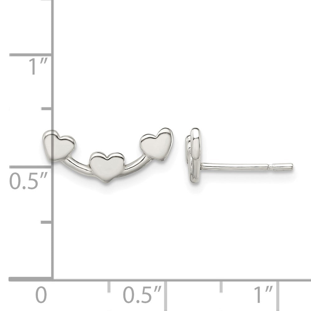 Sterling Silver Polished 3-Heart Post Earrings