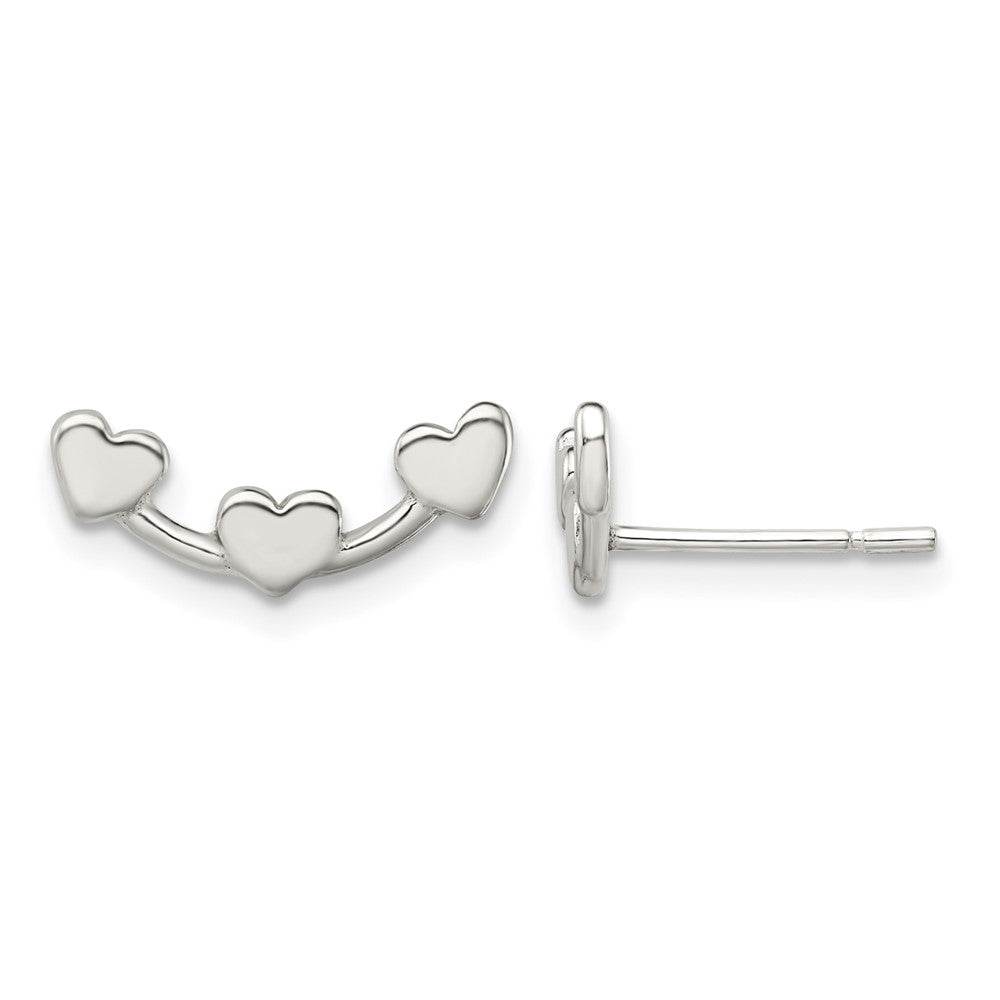 Sterling Silver Polished 3-Heart Post Earrings