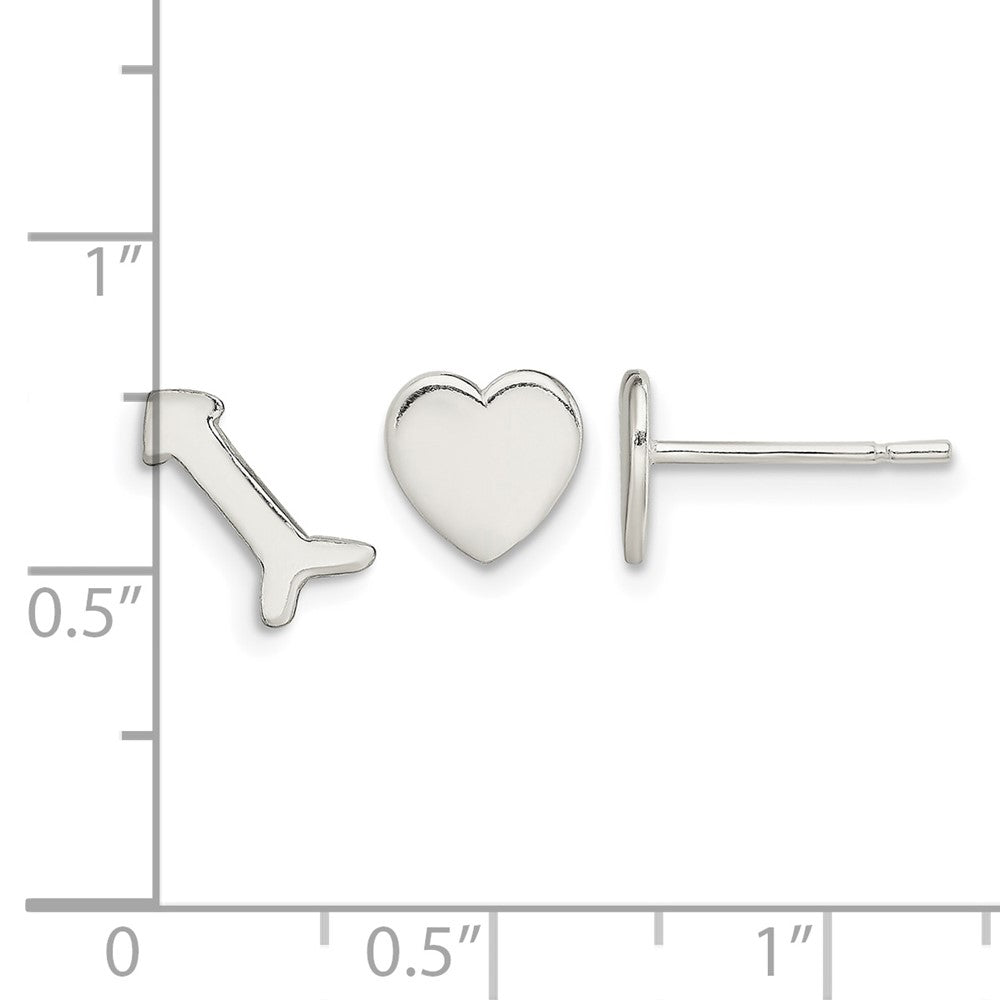 Sterling Silver Polished Left and Right Heart/Arrow Post Earrings