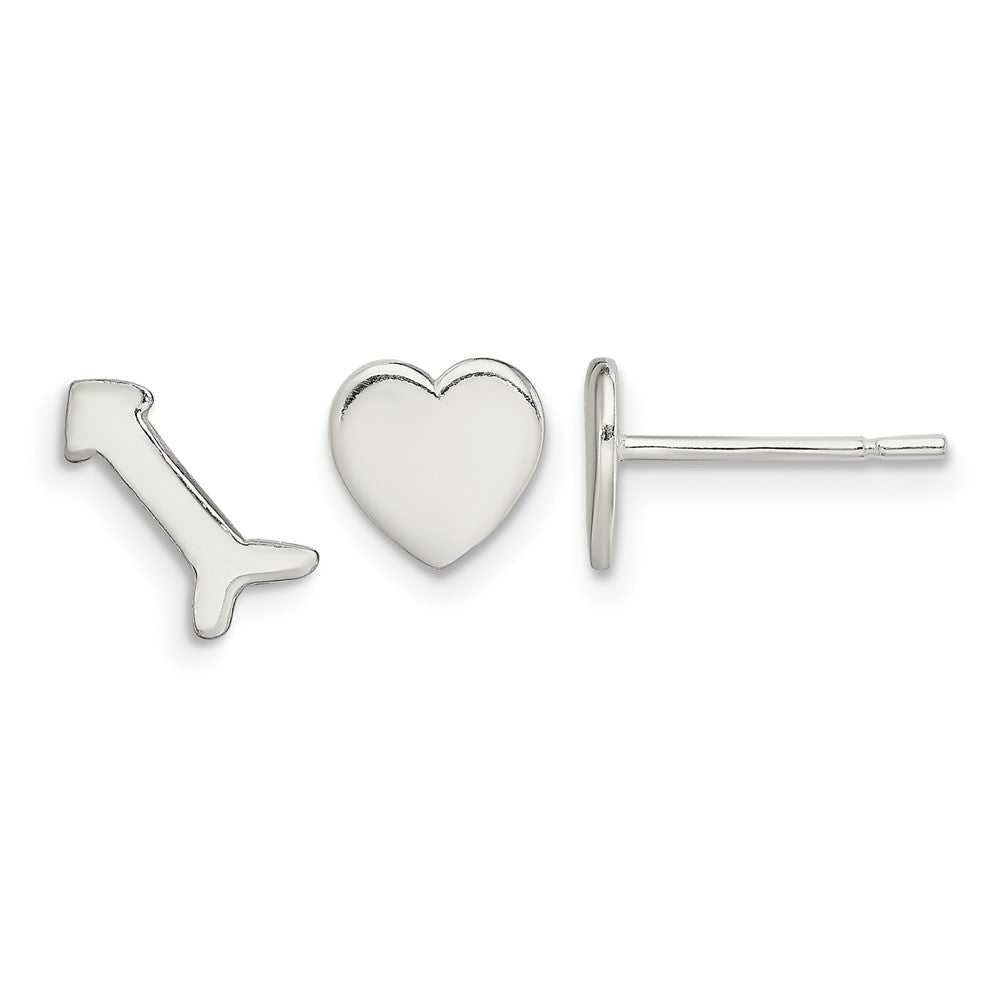 Sterling Silver Polished Left and Right Heart/Arrow Post Earrings