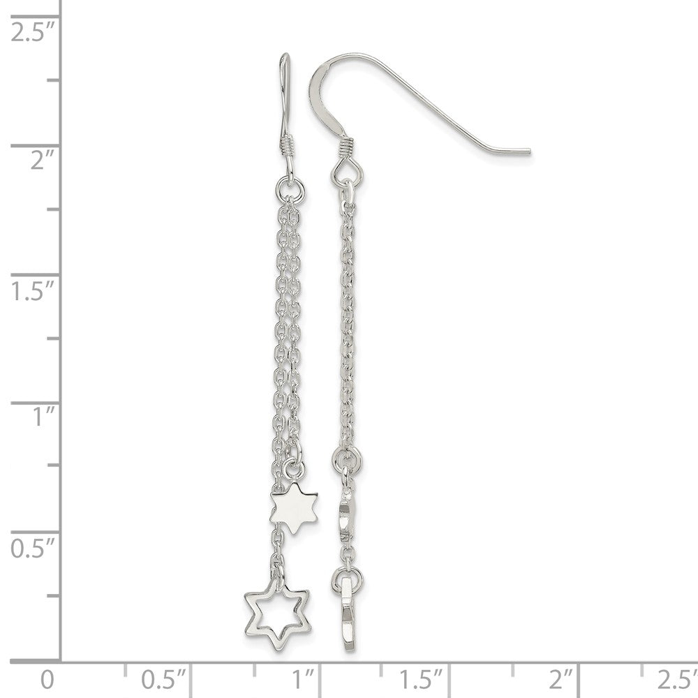 Sterling Silver Polished Star of David Chain Dangle Earrings