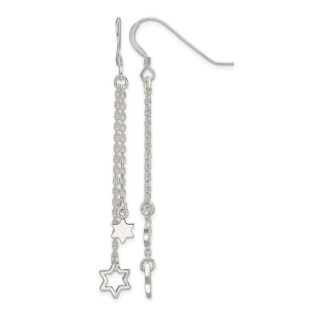Sterling Silver Polished Star of David Chain Dangle Earrings