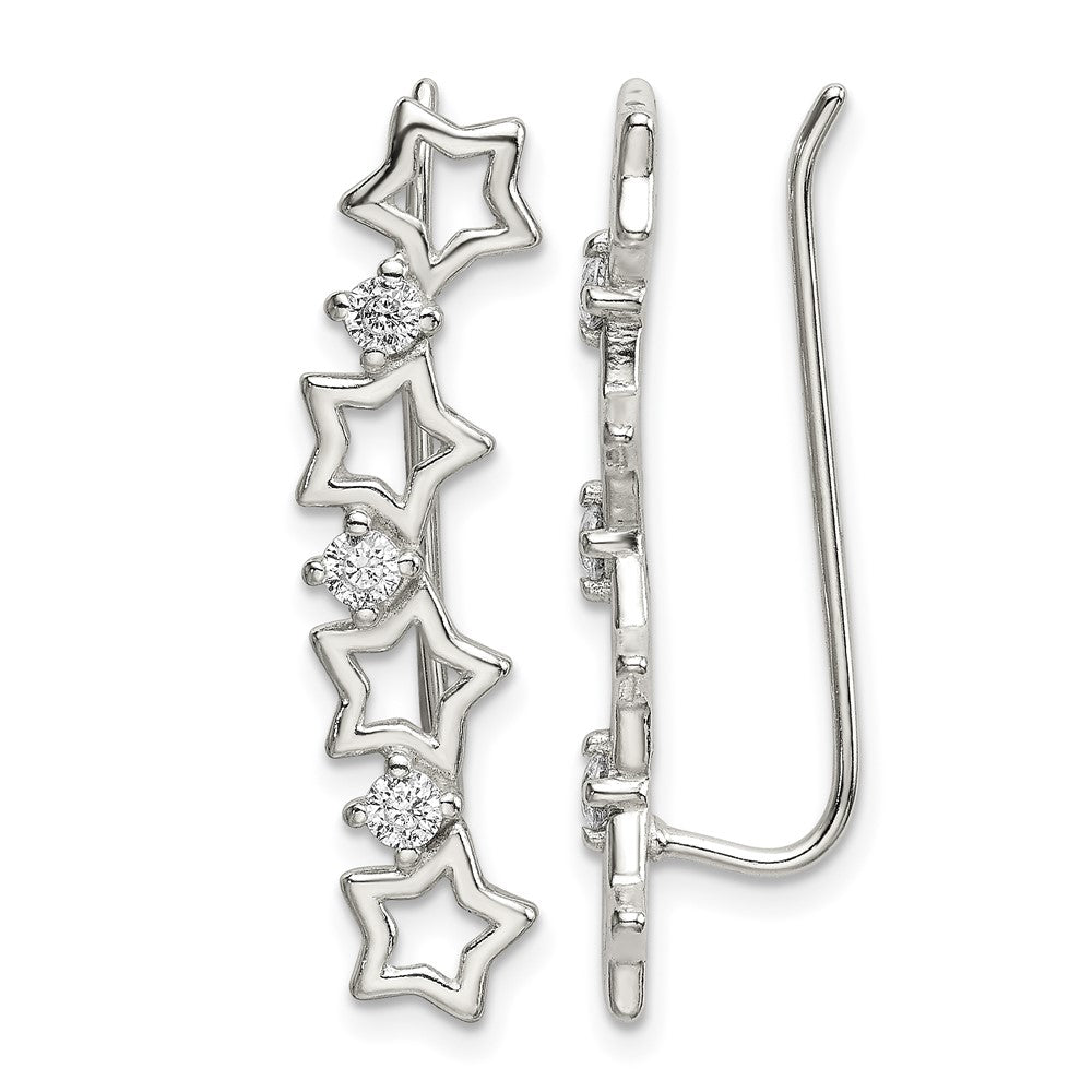 Sterling Silver Polished CZ Stars Ear Climber Earrings