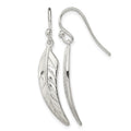 Sterling Silver Polished Leaf Dangle Shepherd Hook Earrings