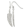 Sterling Silver Textured CZ Feather Shepherd Hook Earrings