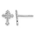 Sterling Silver RH-pltd Polished Textured Budded Cross Post Earrings