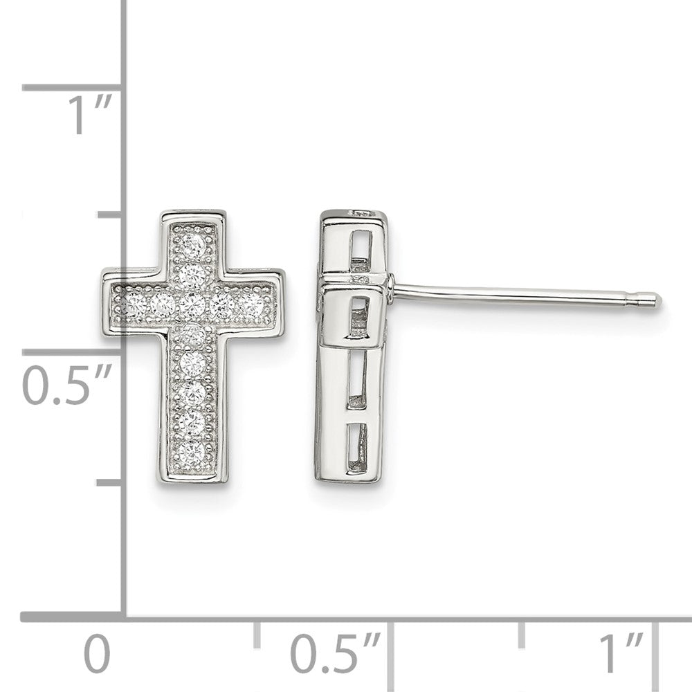 Sterling Silver Rhodium-plated CZ Cross Post Earrings