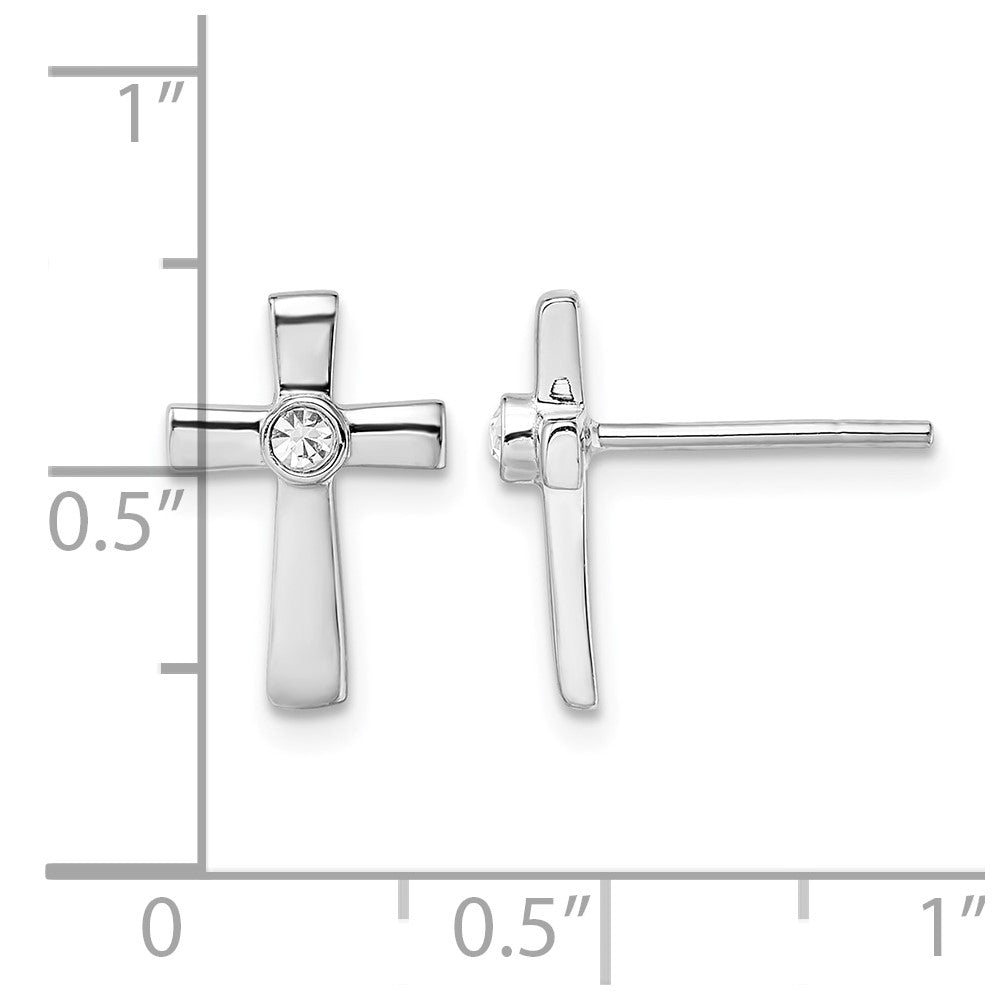 Sterling Silver Rhodium-plated Polished CZ Cross Post Earrings