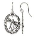 Sterling Silver Antiqued Dragonfly Dangle Shepherds Hook Earrings