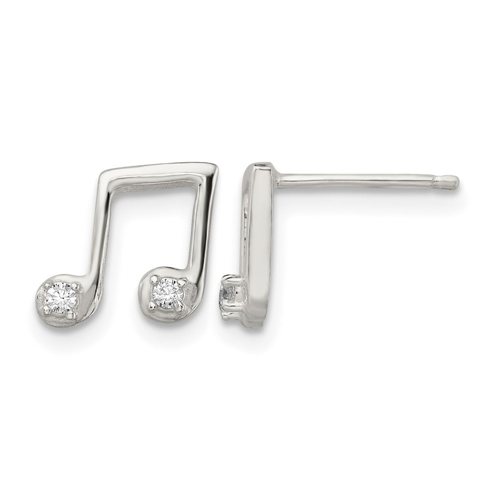 Sterling Silver Polished CZ Musical Notes Post Earrings