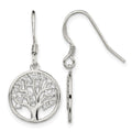 Sterling Silver Rhod-pltd CZ Tree of Life Dangle Shepherd Hook Earrings