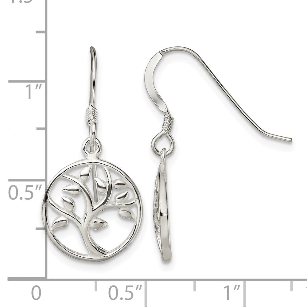 Sterling Silver Polished Tree Dangle Shepherd Hook Earrings