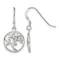 Sterling Silver Polished Tree Dangle Shepherd Hook Earrings