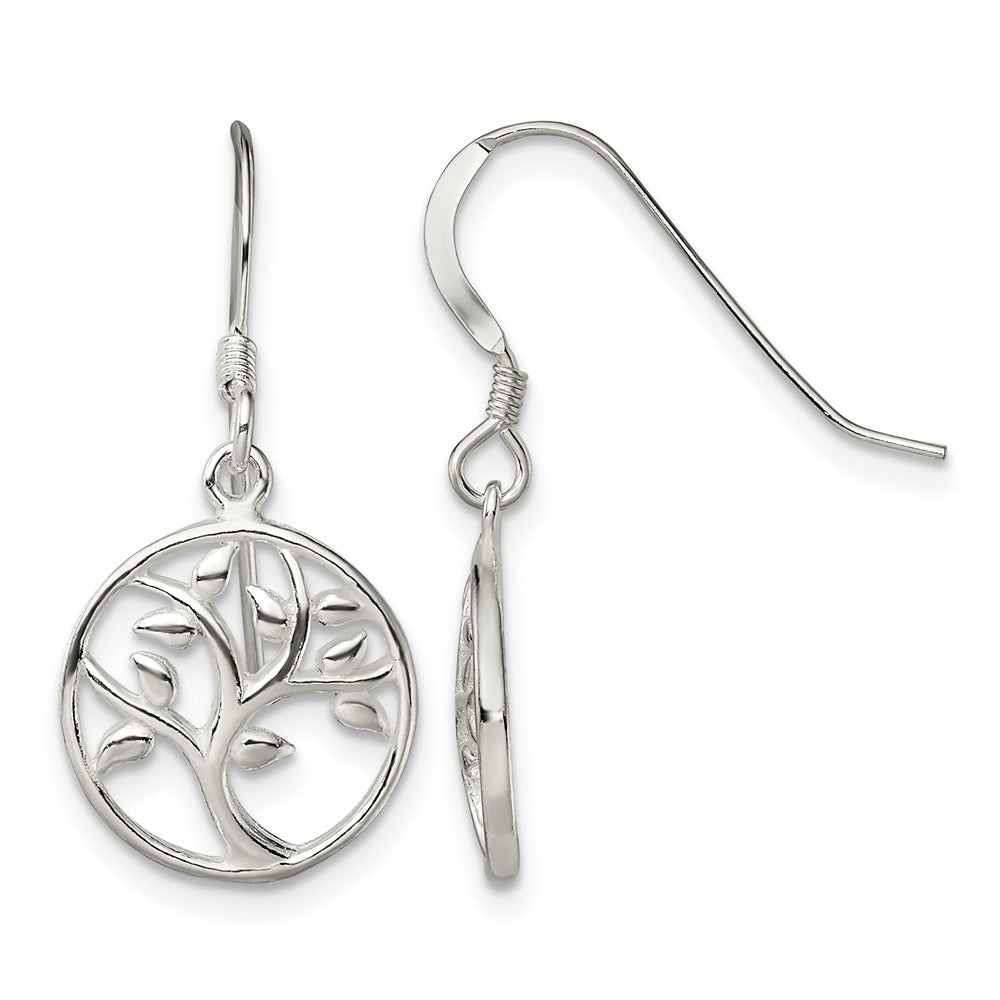 Sterling Silver Polished Tree Dangle Shepherd Hook Earrings