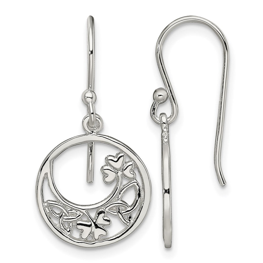 Sterling Silver Rhodium-plated Circle Clover/Celtic Knot Dangle Earrings