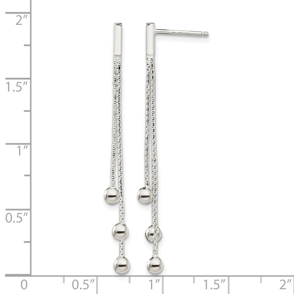 Sterling Silver Polished 3-Strand Chain & Beaded Post Dangle Earrings