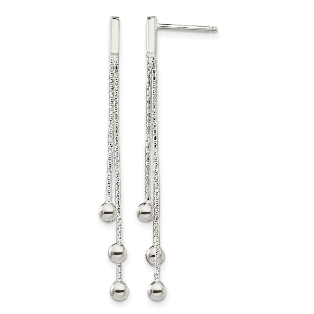 Sterling Silver Polished 3-Strand Chain & Beaded Post Dangle Earrings