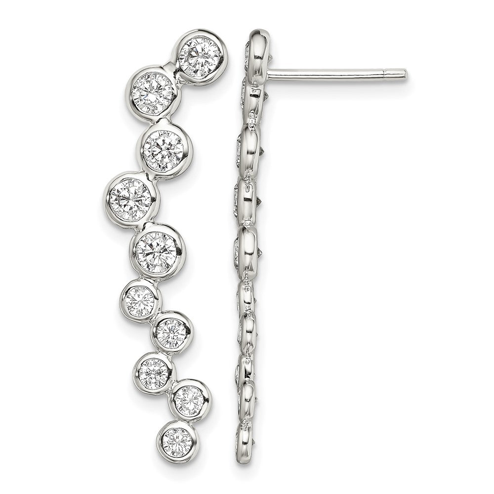 Sterling Silver Rhod-plated Polished Bezel CZ Post Ear Climber Earrings