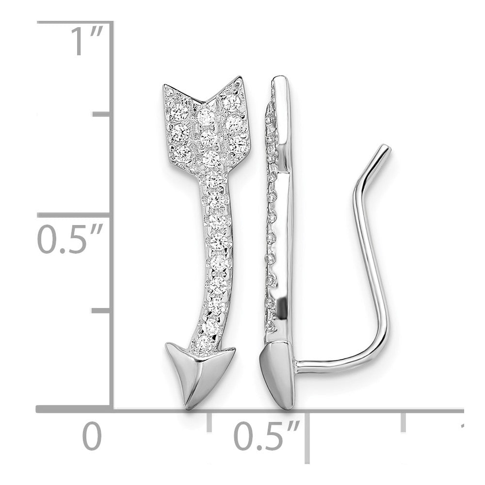 Sterling Silver Rhodium-plated Polished CZ Arrow Ear Climber Earrings