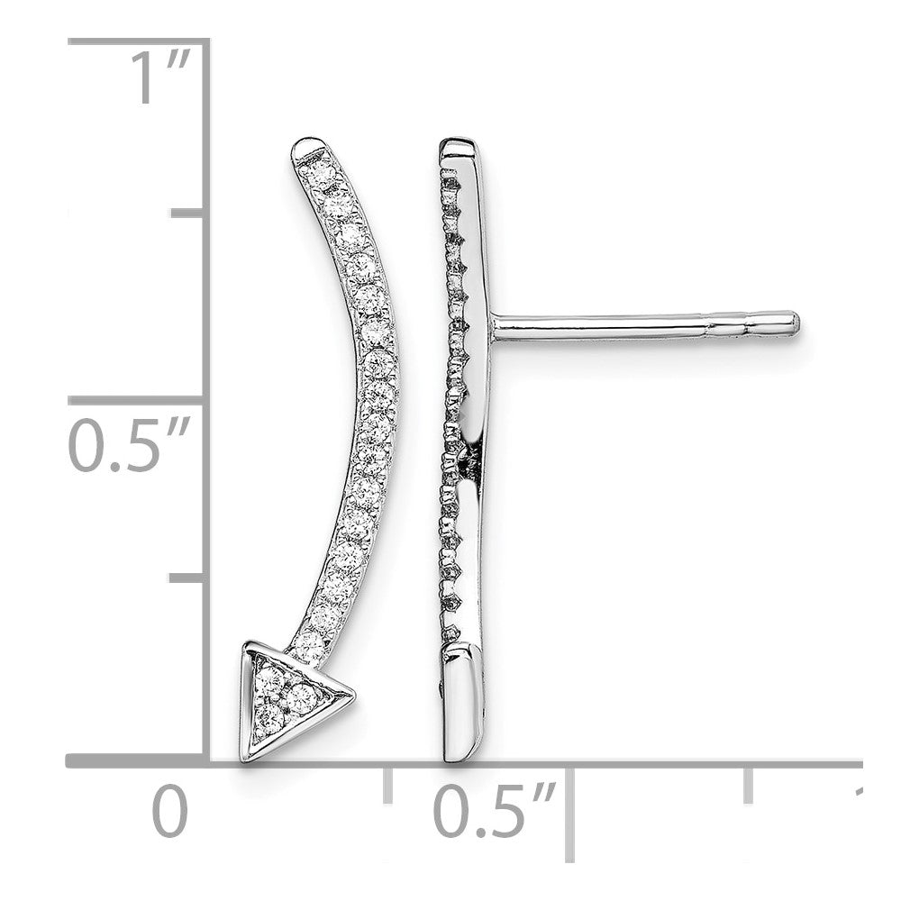 Sterling Silver Rhodium-plated Polished CZ Arrow Ear Climber Post Earrings