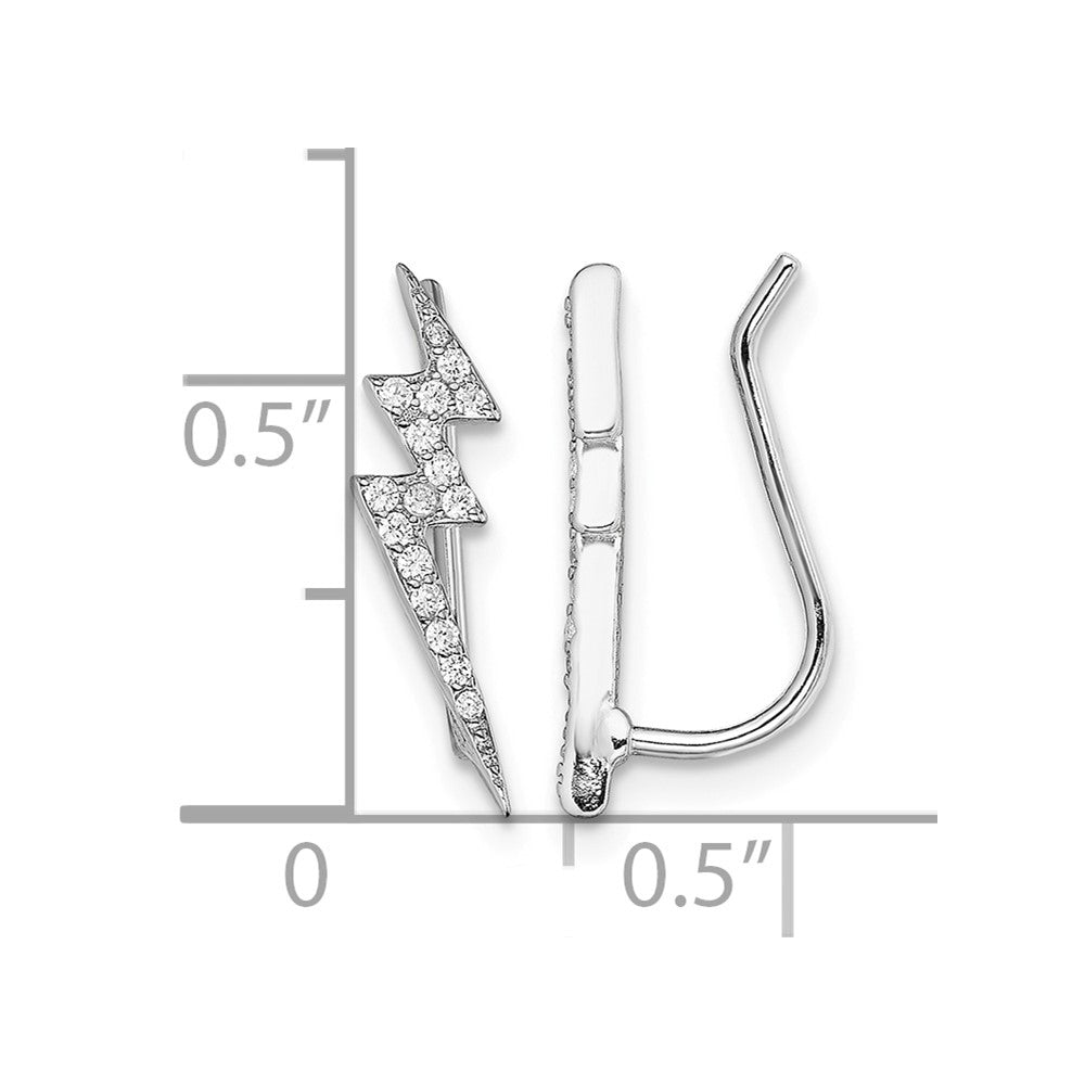 Sterling Silver Rhodium-plated Polished CZ Lightning Bolt Ear Climber Earri