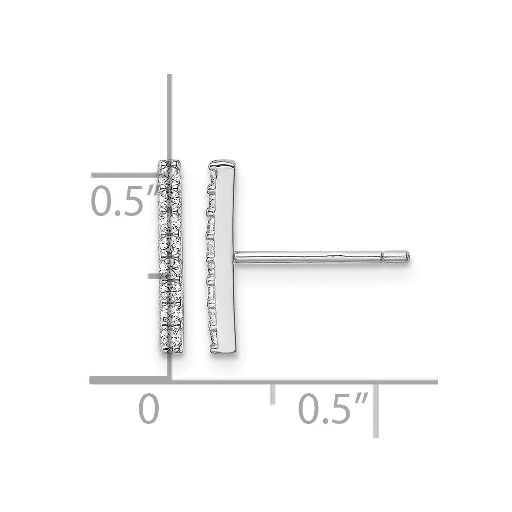 Sterling Silver Rhodium-plated Polished CZ Bar Post Earrings