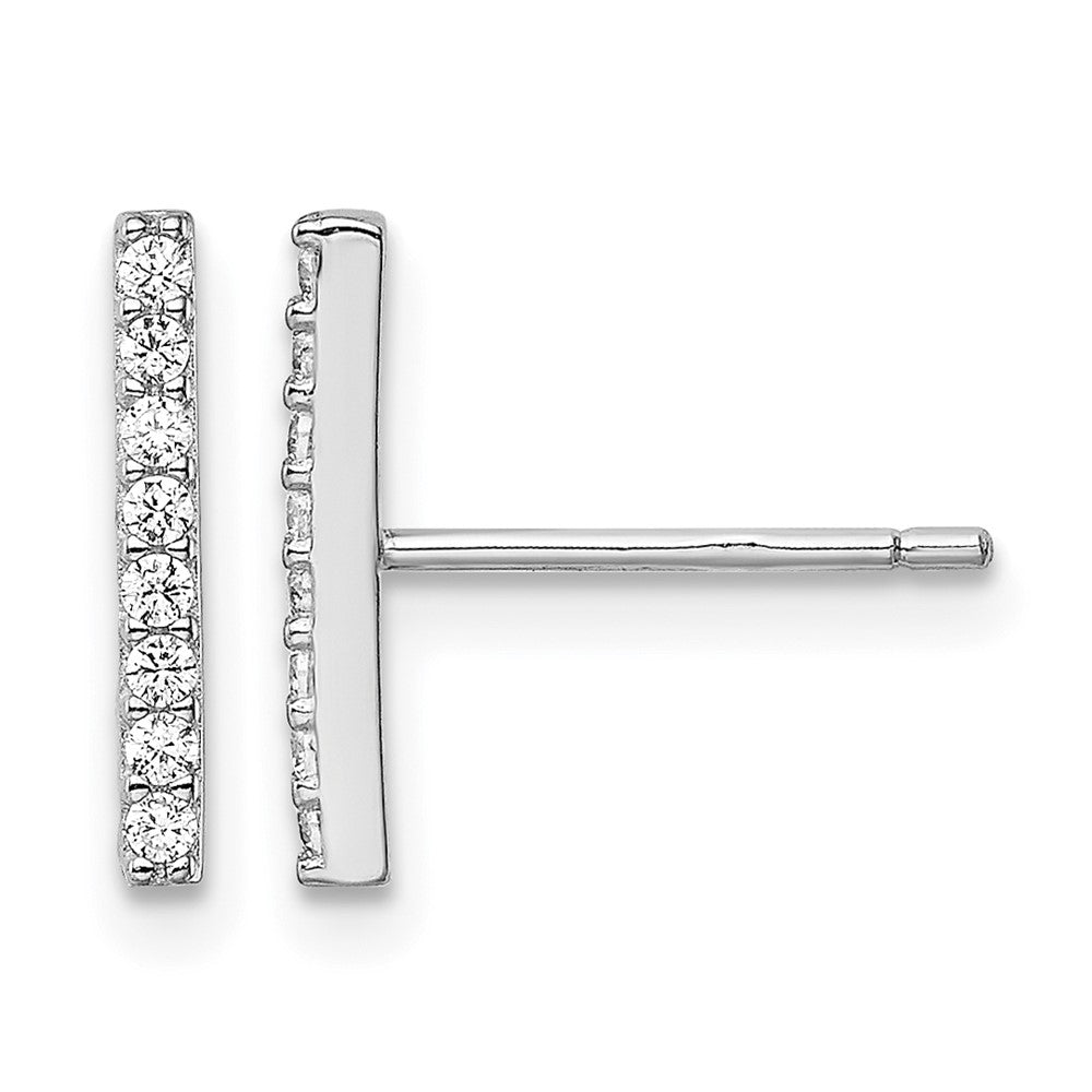Sterling Silver Rhodium-plated Polished CZ Bar Post Earrings