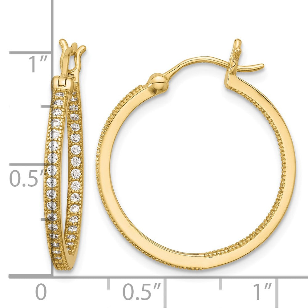 Sterling Silver Gold-tone Micro Pave CZ In/Out Hoop Earrings